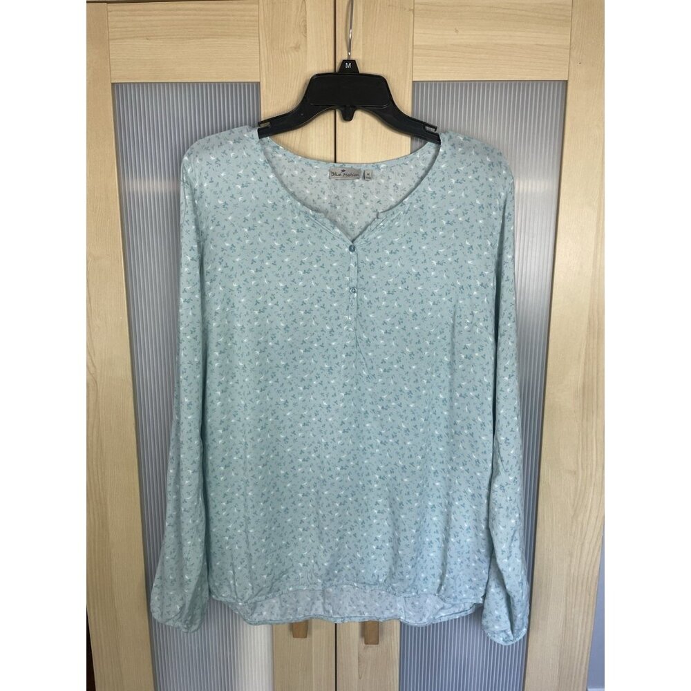 Blue Motion Blouse Sz M Blue Floral‎ Boho Top Fairy Cottagecore Peasant Casual